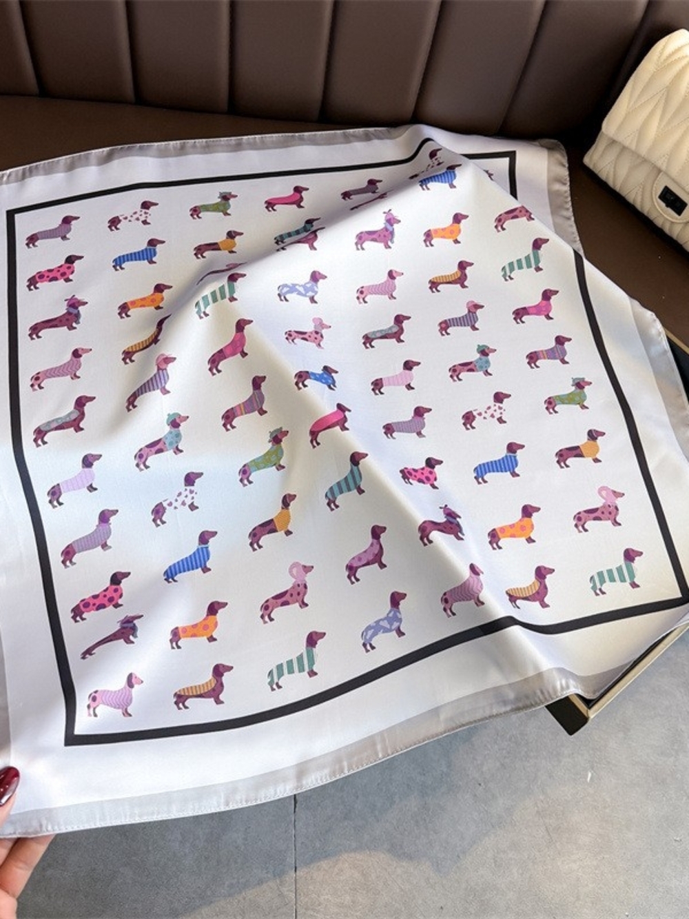 Silk-feel Dachshund Print Pet Scarf - Colorful Head , Neck Scarf 70*×70cm